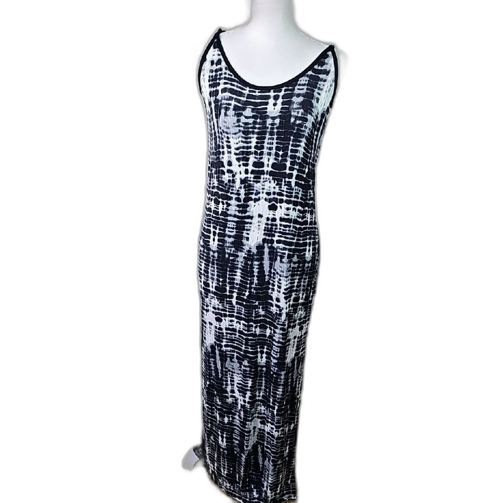 Maxi Dress By Michael Michael Kors Side Slits Black White Gray Print Size Medium